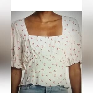 "NWT" THE GOOD JANE Eloise Cherry Pop Crop Top, White/Red, Size XL (b14)